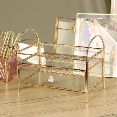 China Viable Luxury Gold Vanity Lipstick Holder Perfume Storage Makeup Organizer for sale