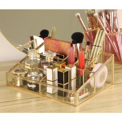 China Multifunctional Viable Storage Clear Perfume Holder Lipstick Box Makeup Glass Organizer for sale