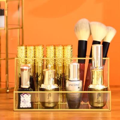 China Fashion Home Storage Brushes Holder Container Luxury Viable Luxury Gold Makeup Cosmetic Organizer for sale