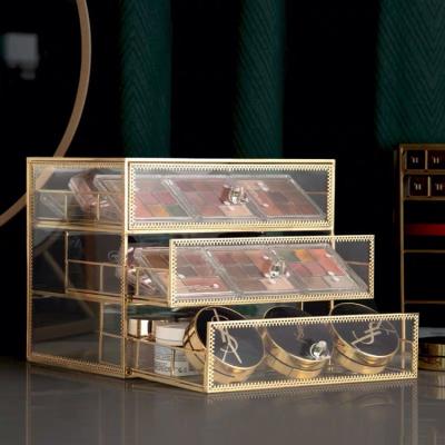 China Viable Wholesale Storage Makeup Clear Gold Container Cosmetic Organizer Box for sale