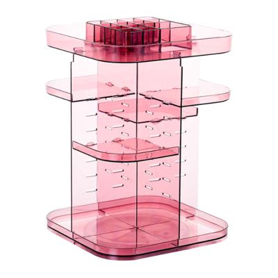 China Sustainable Amazon Shipping Revolving Light Pink Acrylic Organizer Large Plastic Makeup Box for sale