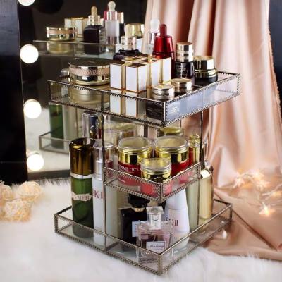 China Sustainable 360 ​​Rotating Make Up Holder Storage Box Organizadores Makeup Cosmetic Glass Organizer for sale