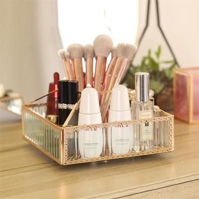 China Sustainable Beauty Product Organizer Glass Makeup Storage With Brush Holder for sale