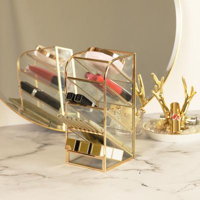 China Viable Metal Cosmetics Lipstick Organizer Box Makeup Storage Makeup Brush Holder Glass Organizer for sale