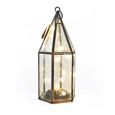 China Home Wedding Outdoor&indoor Wholesale Decoration Candle Lantern Mini Greenhouse Decorative Glass Candle Holders for sale