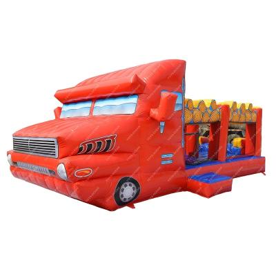 China 2022 Vinyl New Arrivals Inflatable Fire Truck Bouncer Castle With Combo Slide for sale