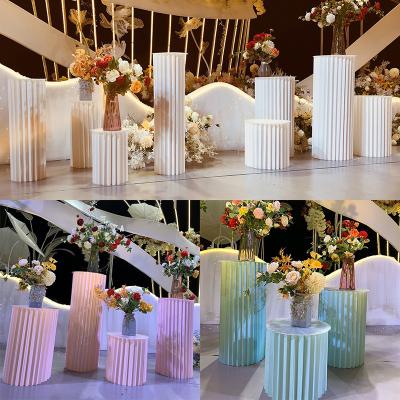 China Wedding Anniversary Decoration Birthday Party Supplies For Wedding Round Stand Cylinder For Party Cake Table Paper Pedestal White Cake Pedestal Cylinder Stand for sale