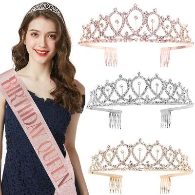 China Birthday Decoration Birthday Sash Set Sash and Crown 21st, 30th, Fortieth, Fiftieth, Sixtieth Glitter Queen Happy Birthday Girl Sashes for sale