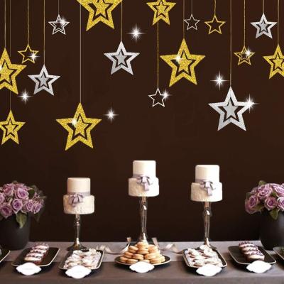 China 7pcs Birthday Decor Gold Silver Glitter Decoration Paper Star Decoration Party Hanging Backdrop For Wedding Birthday Christmas Party for sale