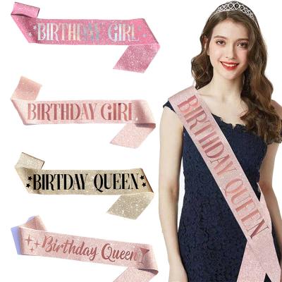 China Birthday Decoration Happy Birthday Girl Sash Rose Gold Glitter Queen Sashes for Birthday Party Decorations for sale