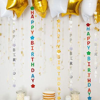 China Happy Birthday Paper Colorful Vertical Banner Decoration Birthday Letter Hanging String Bunting For Party Decorations for sale