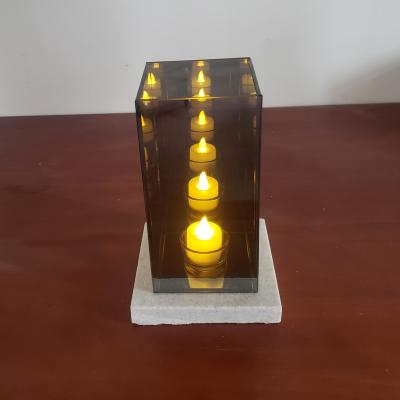 China Mirror Stone Box Home Tealight Base Glass Cube Infinity Decoration Tealight Candle Holder Reflective Candle Holder for sale