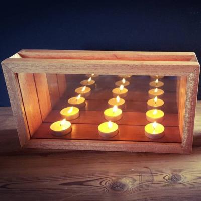 China Glass Home Deco Mirrored Illusion Mirror Candle Holder Three Tea Lights Tea Lights Infinity Wood Effect for sale