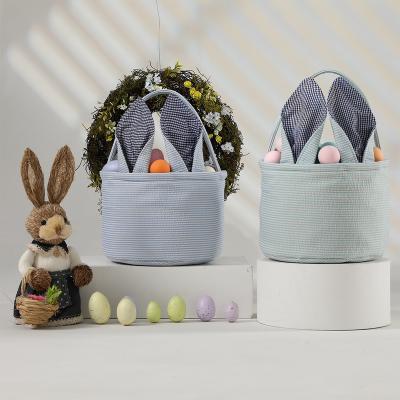 China Easter Gift Bags Bag Hunt Bunny Easter Gift Baskets For Kids With Cute Bunny Ears Stripes Storage Gifts Goodies Personalized Easter for sale