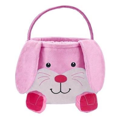 China Pink Furry Plain Big Eared Easter Bunny Friends Basket Empty Easter Basket Stuffed Easter Decors Easter Basket New for sale