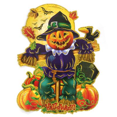 China Halloween Paper Decorations Glitter Wall Sticker For Halloween Party Pumpkin Sticker for sale