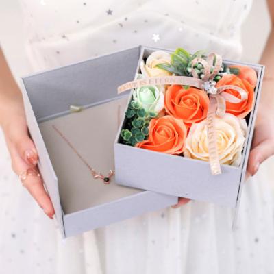 China Europe Mothers Day Gift Soap Flower Box Double Layer Valentine's Day Gift Rotating Soap Flower Box With Your Own Gift Soap Rose Box for sale