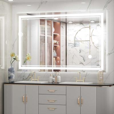 China LED Lighted Bathroom Mirror With Lights Backlit Vanity Mirror Dimmable Wall Mounted Large Smart Mirror for sale