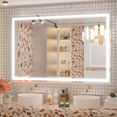 China Lighted Bathroom Wall Mounted Smart Led Mirror Led Light Strip Hotel Bathroom Decoration Led Mirror For Hotel Residence Project for sale