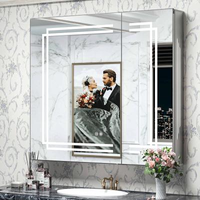 China New Modern Wall Mounted Mirrored Cabinets Design With Led Light Design Bathroom Cabinets Mirror Bathroom Vanity for sale