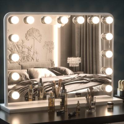 China Silver Frame Magnifying Replaceable 3 Colors Lighted Make Up Mirror Large USB LED Bulbs Hollywood Mirror for sale