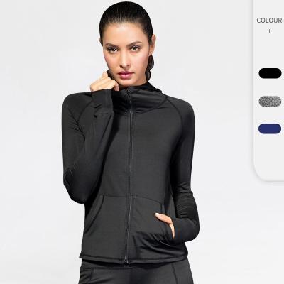 China Sports Running Hoodie Breathable Yoga Zipper Jacket Quick Dry Ladies Long Sleeve Sports Casual Top for sale