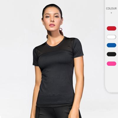 China Women's Breathable Sweat Tight T-shirt Mesh Panel Stretch Short Sleeve Summer Yoga Quick Dry Oversized Soft Clothes for sale