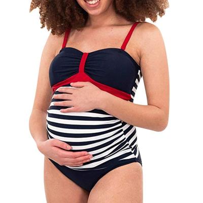 China Wholesale Customization Maternity One Piece Swimwear Plus Size Swimsuit Striped Print Strap For Pregnant Women Swimwear for sale