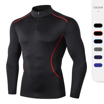 China Autumn and winter breathable comic collar running high-elasticity quick-drying tights men's fitness sportswear long-sleeved T-shirt for sale