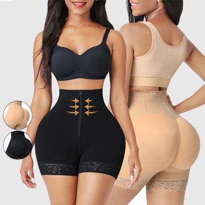 China Naked Waist Antibacterial Antibacterial Design Antibacterial Crotch Zipper Design And Belly Hooks Women Fat Double High Slimming Shapewear for sale