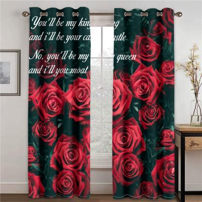 China Wholesale Blackout Digital Printing Rose Expression Verdict Love Flower 3d Custom Wedding Blackout Red Curtain for sale