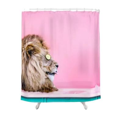 China Sustainable Wholesale Custom 3D Printed Modern Bathroom Set Bossy Lion 3D Shower Curtain With Mats for sale