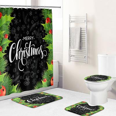 China Sustainable Wholesale 3D Christmas Santa Claus Snowman Bathroom Sets With Waterproof Shower Curtain And Covers for sale