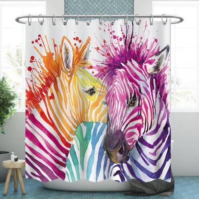 China Photo Viable Colorful Funny Zebra Print Shower Curtain Set Purple Shower Curtain With Toilet Mat Pad for sale