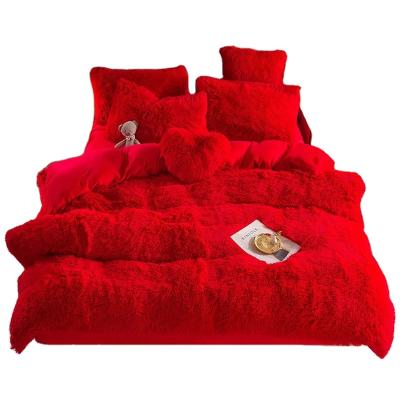 China Winter Bedspread Queen Size Velvet 4PCS Folded Faux Fur Fluffy Bedding Set Plush Shaggy Duvet Comforter Duvet Cover for sale