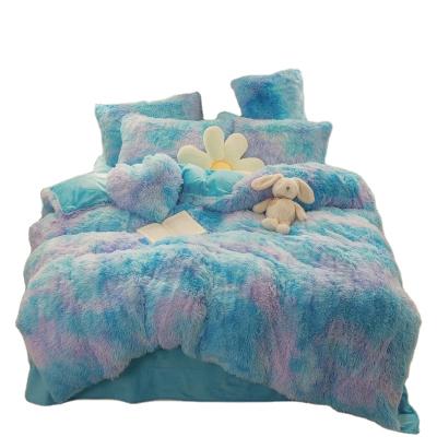 China Textile Folded Home Soft Like Cotton Comforter Cover Microfiber Crystal Velvet Bedding Set Sky Blue Duvet Cover Set for sale