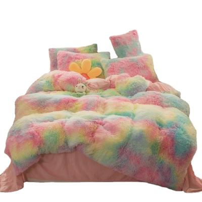 China New Style Luxury Plush Shaggy Ultra Soft Crystal Velvet King Fold Duvet Cover Set Fluffy Bed Sets Fluffy Bedding Set for sale