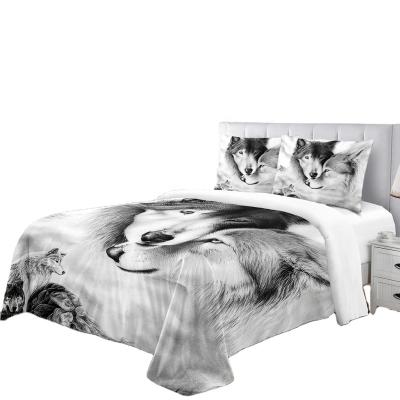 China Folded Black Wolf 3D Print Plush Animal Bed Duvet Cover Sets Luxurious Sheet Sats Split King Sheet Sets For Adjustable Beds for sale