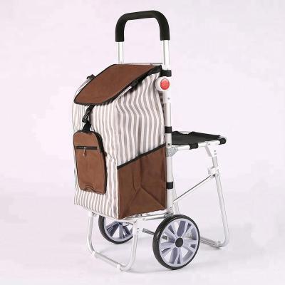 China 2019 new design100% polyester folding shopping cart with chair for sale