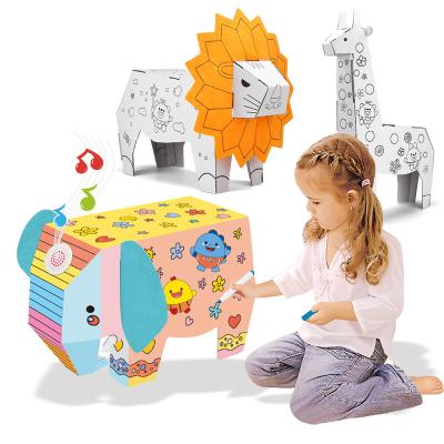 China Hot Sale Paper Cardboard Color Draw Animal Doodle Kids Art Toy Playhouse Cardboard Toys Coloring Cardboard for sale