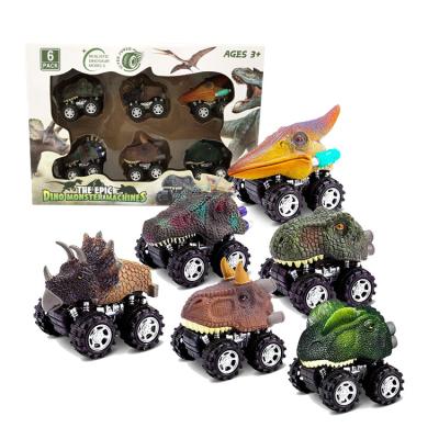 China Toy Plastic Dinosaurs Car Friction Power Dinosaur Pull Back Car Toys 6 PCs Pack for sale