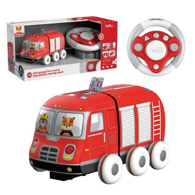 China Hot Sale RC Hobby Baby Plush Toy Fire Truck RC Toys Educational Remote Control Steering Wheel Fire Truck Toys For Children for sale