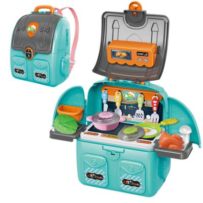 China Amazon Hot Sale Backpack Kitchen Set 3 in 1 Pretend Play Toy Kitchen Toys For Kids Kitchen Backpack 21x12.8x24.3cm for sale