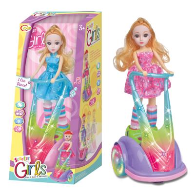 China Electric Scooter Toys 15x15.8x36.7cm Universal Scooter Doll Kids Girl Light Doll Toys and Music Scooter for sale