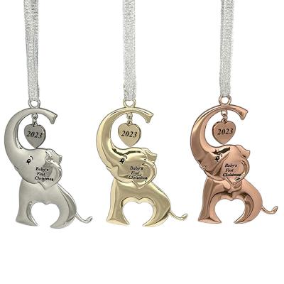 China Christmas Day Decoratiom My First Christmas Ornament, 2023 First Christmas Hanging Ornament Metal Silver Elephant Babies With Heart Hanging Charm for sale