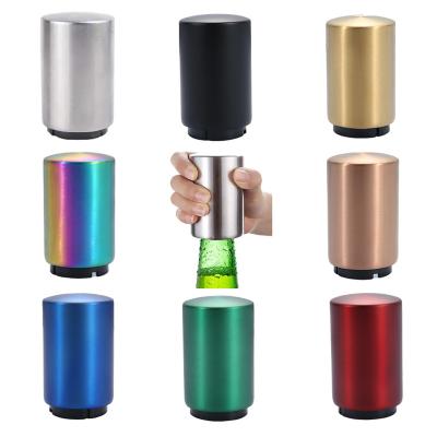 China Logo China Wholesale Portable Custom Push Down Round Automatic Magnetic Stainless Steel Beer Bottle Opener for sale