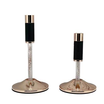 China Simple Home Classic Black Brass Copper Silver Gold Metal Acrylic Tall Conical Candle Holder Stands Iron Candlestick Holder Sets for sale