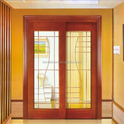 China Sliding Antique Luxury Carved Teak Double Door Interior Fancy Design Glass Wood Door Wooden Design for sale