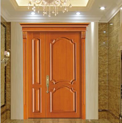 China Single Teak Front Entry Swing Door Solid Wood Front Design Uneven Double Door for sale