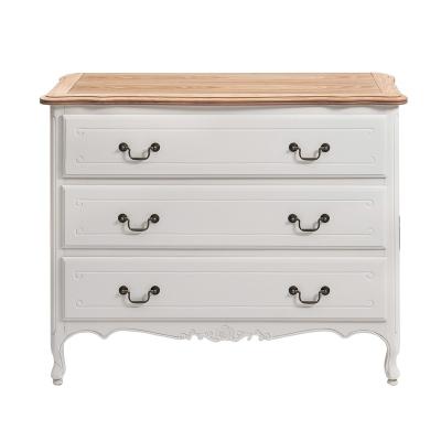 China French Provincial Furniture White 3 Drawer Chest With Oak Top for sale